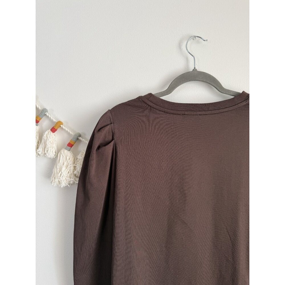 Elie Tahari 100% Cotton Brown Puff Sleeve Boxy Top Basics Minimalist Neutral XL - Picture 9 of 9